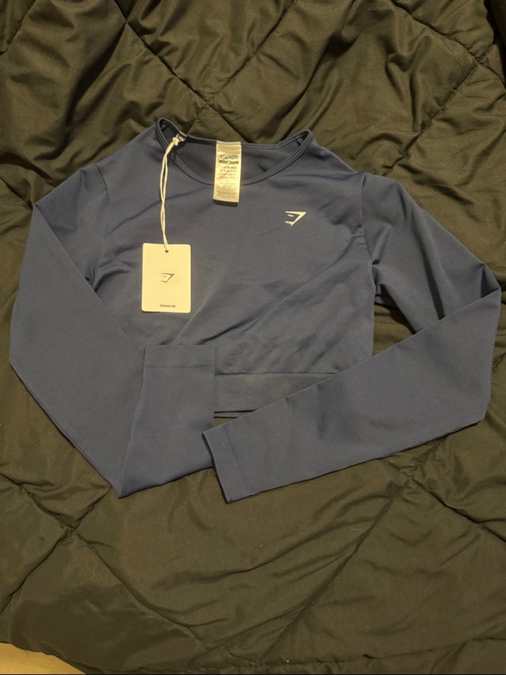 Gymshark Navy Crop Long-Sleeve Performance Top